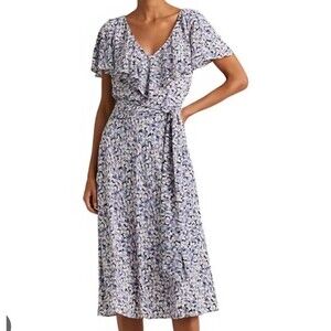 Lauren Ralph Lauren Black Label Floral Midi Crepe Dress Size 8 Romantic Coquette